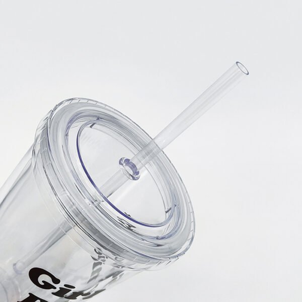 16oz Clear Double Wall Juice Mug with Straw SL11046 - Image 2