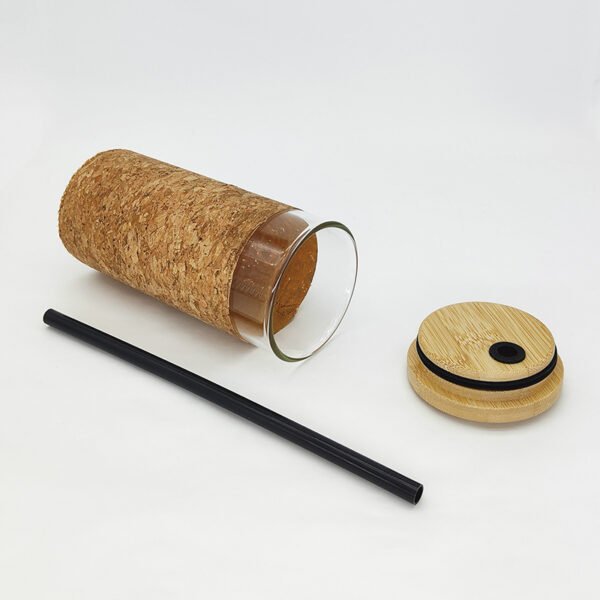 18oz Wide Mouth Glass Drinking Tumbler with Bamboo Lid and Straw and Protective Cork Wrap GLS9146 - Image 3