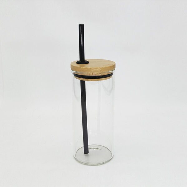 18oz Wide Mouth Glass Drinking Tumbler with Bamboo Lid and Straw and Protective Cork Wrap GLS9146 - Image 2