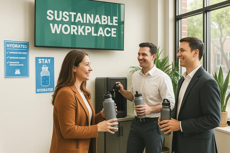 Reusable water bottles promote sustainability in modern workplaces
